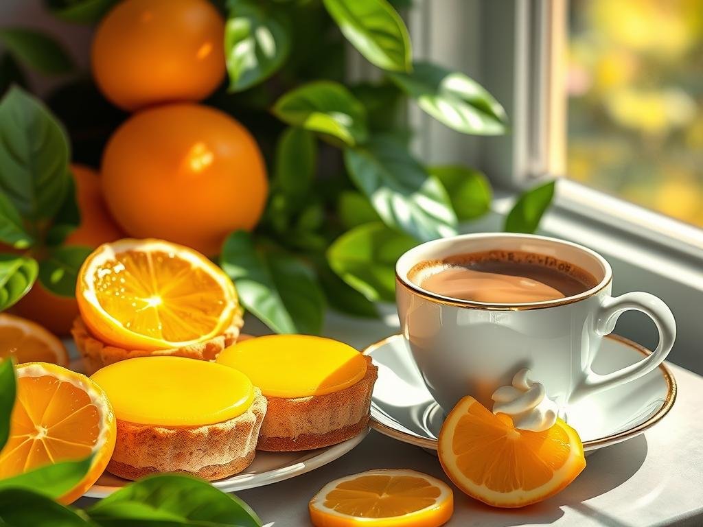 Doces cítricos e café