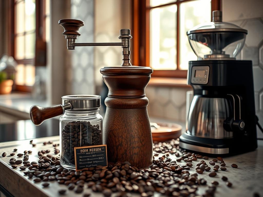 Moedor de café manual e elétrico